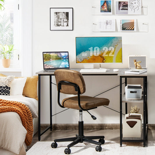 L-Shaped Corner Computer Desk with Reversible and Adjustable Bookshelf