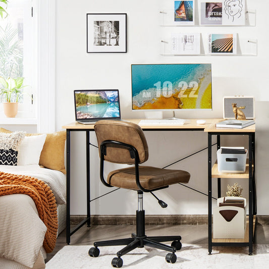 L-Shaped Corner Computer Desk with Reversible and Adjustable Bookshelf-Natural