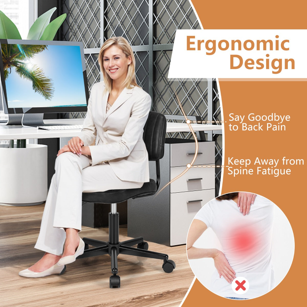 Adjustable Ergonomic Leisure Chair with PU Leather-Black