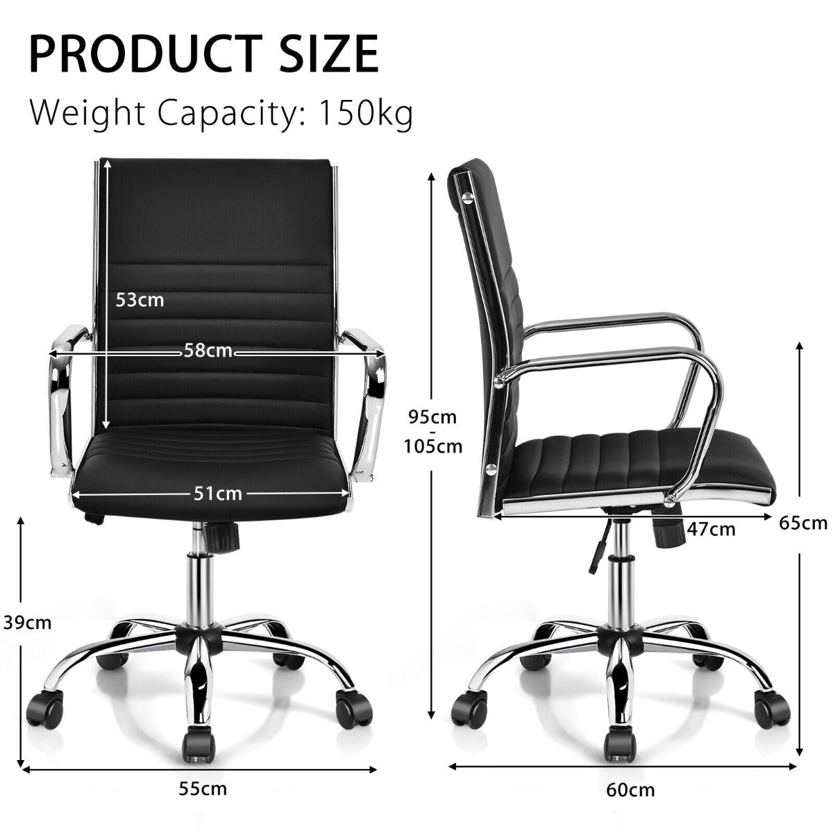 Height Adjustable Rolling High-Back Executive Chair for Home Office-Black