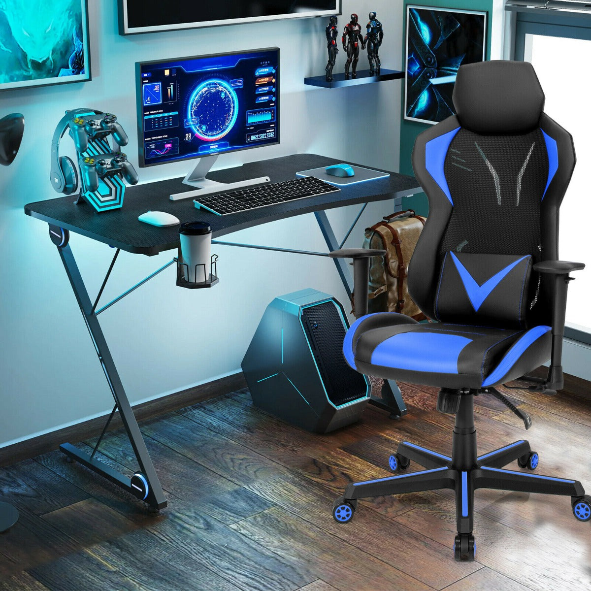 Ergonomic Gaming Chair with Tilting Function-Blue