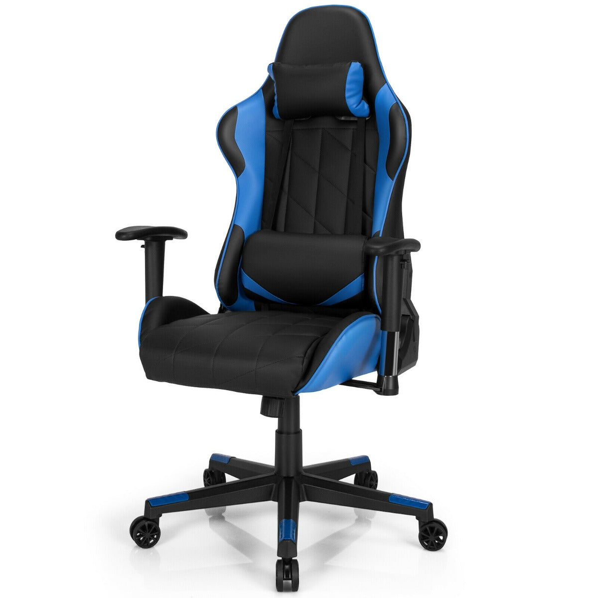 Swivel High Back Racing Chair with Headrest and Lumbar Pillow-Blue