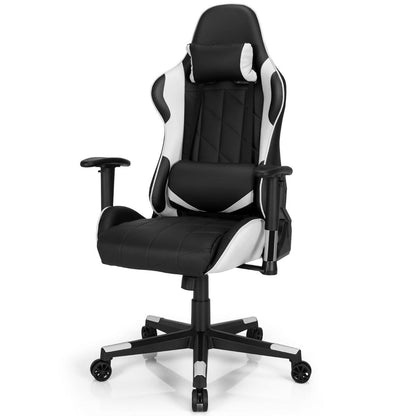 Swivel High Back Racing Chair with Headrest and Lumbar Pillow-White