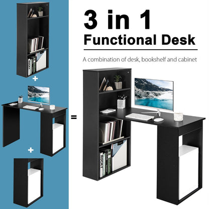 Modern 3-in-1 Wooden Computer Desk with 6-Tier Storage Bookshelves