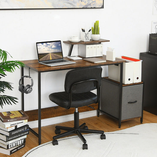 Industrial Computer Desk with Side Storage Drawer and Monitor Stand