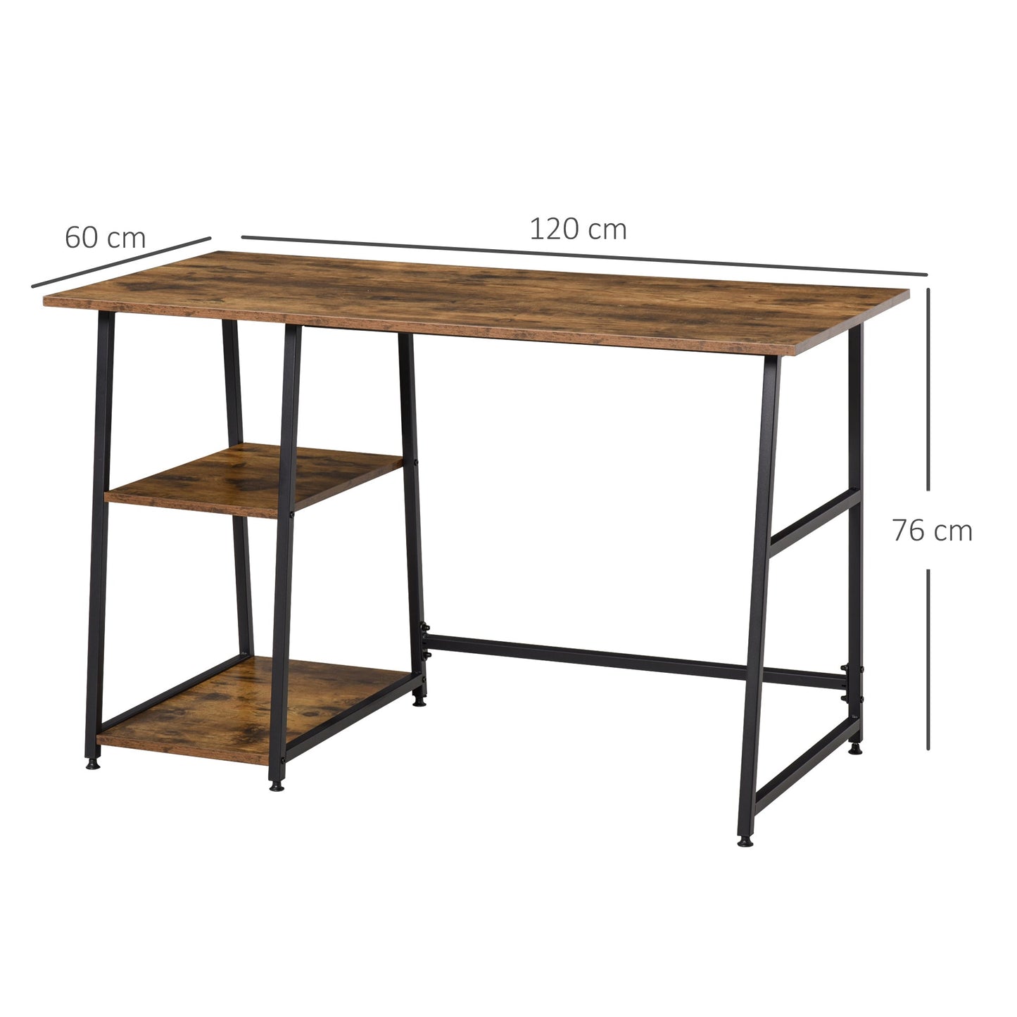 Writing Desk Working Station Home Office Table with 2 Shelves Steel Frame