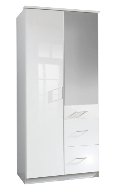 Clappen 2 Door 3 Drawer Mirrored Gloss Wardrobe - White