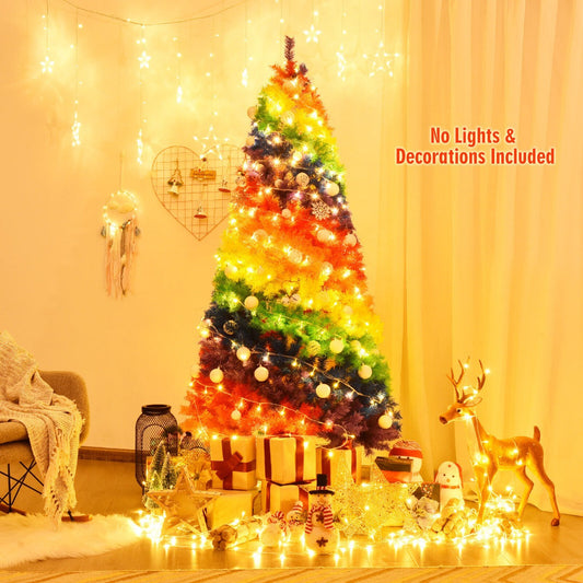 7 Feet Hinged Rainbow Artificial Christmas Tree with 1213 Branch Tips