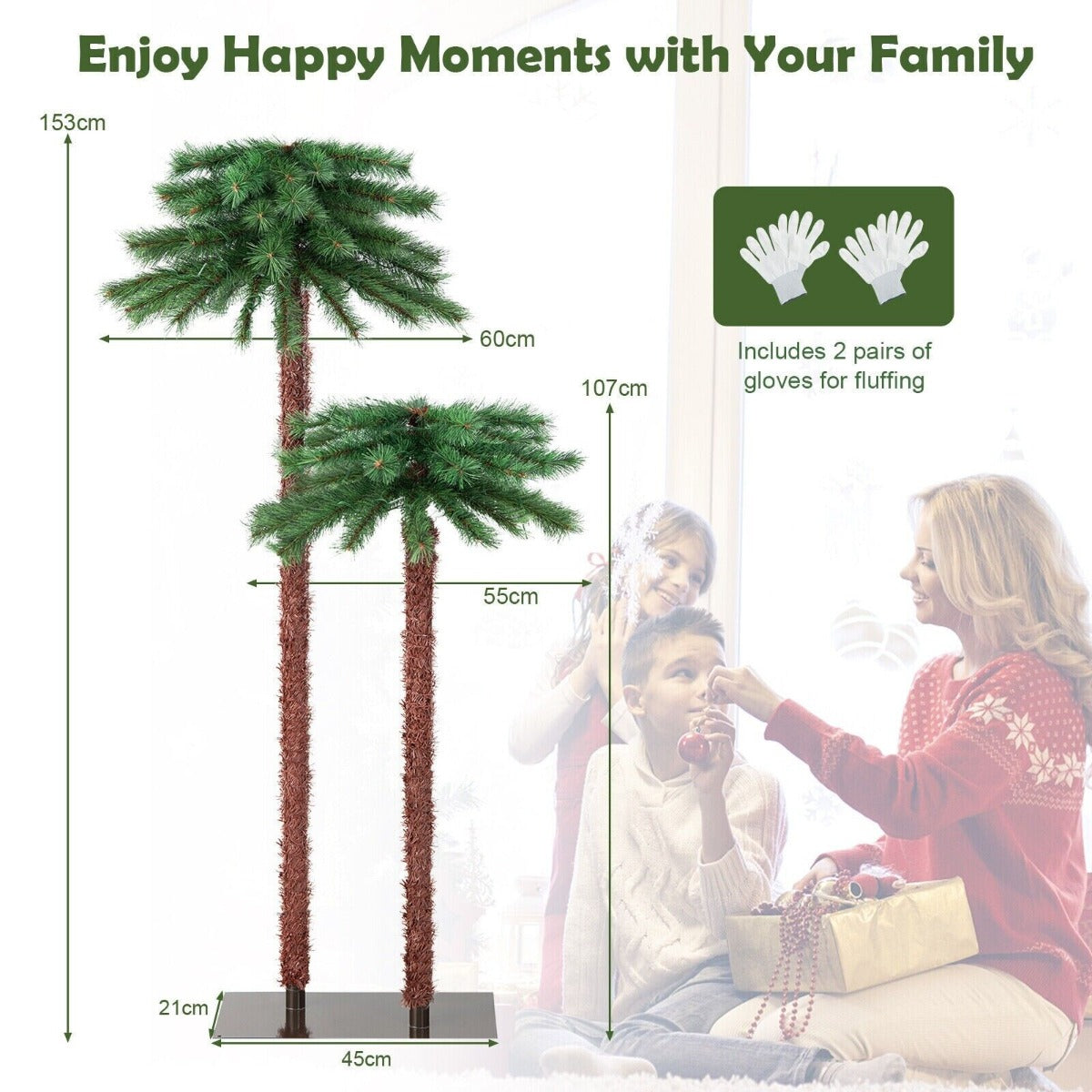 Pre-Lit Artificial Palm Tree with Metal Stand and Gloves