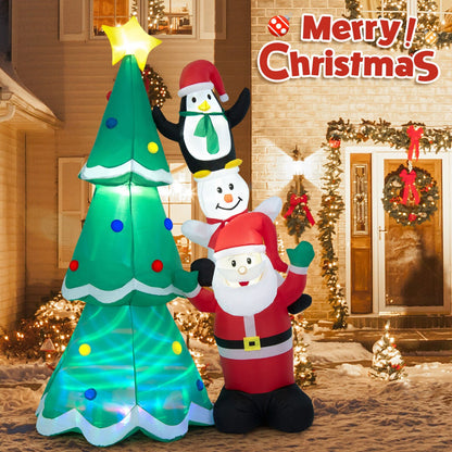 8.7 Feet Inflatable Christmas Tree with Santa Claus Snowman and Penguin