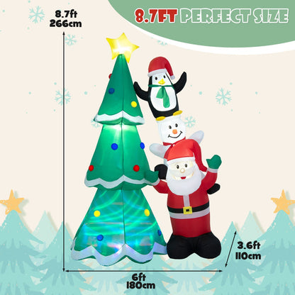 8.7 Feet Inflatable Christmas Tree with Santa Claus Snowman and Penguin