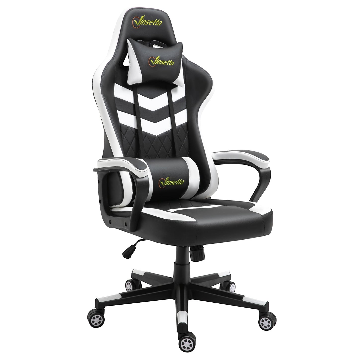 Vinsetto PVC Leather Racing Gaming Chair with Lumbar Support and Headrest - Black/White