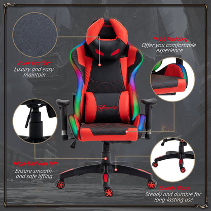 Vinsetto Gaming Office Chair with RGB LED Light, Lumbar Support, Gamer Recliner, Red