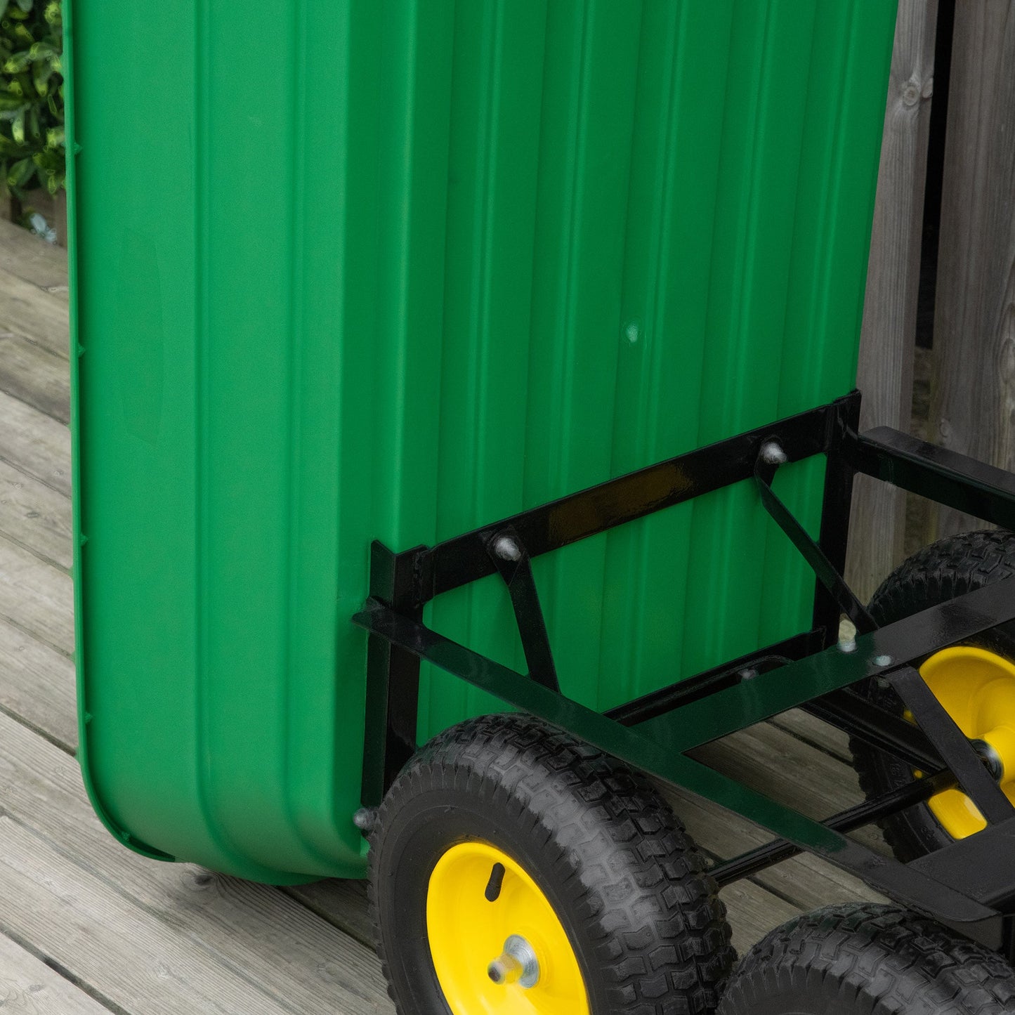 125 Litre Large Garden Cart Heavy Duty 4 Wheel Trolley Dump Wheelbarrow Tipping Truck Trailer - Green