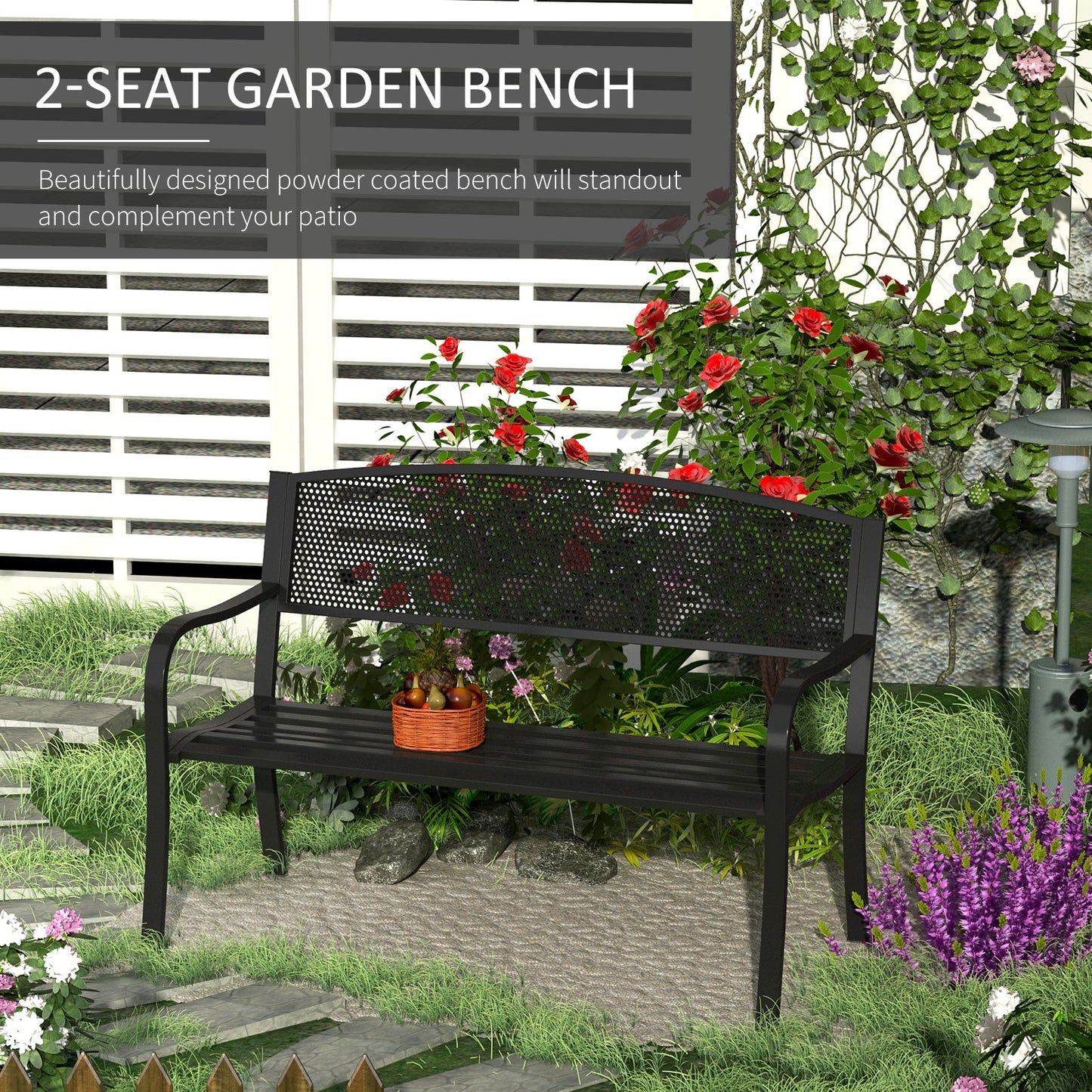 120 cm 2 Person Garden Bench, Steel-Black