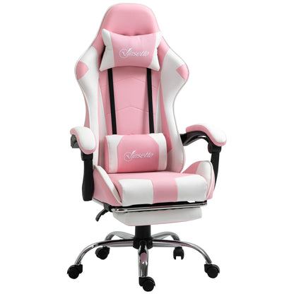 Vinsetto Gaming Desk Chair with Headrest and Retractable Footrest - Pink