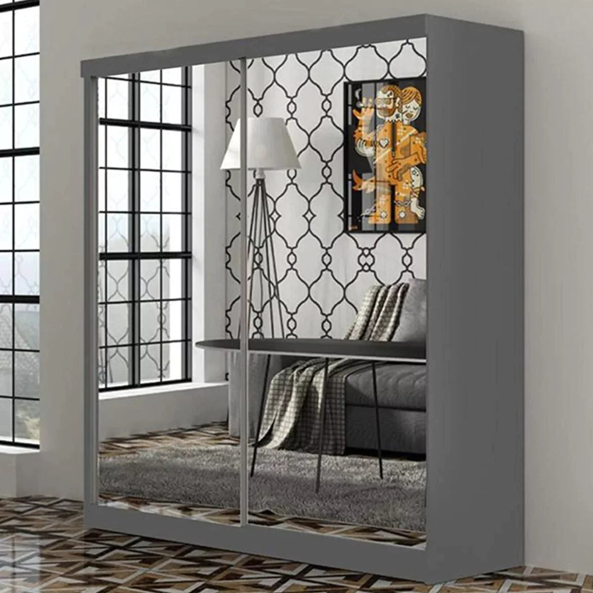 Castle Black Fully Mirrored Sliding Door Wardrobe - 150cm and 200cm