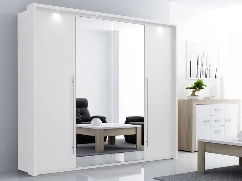 Kirklees Swinging Doors Wardrobe with Mirror - 256cm Grey