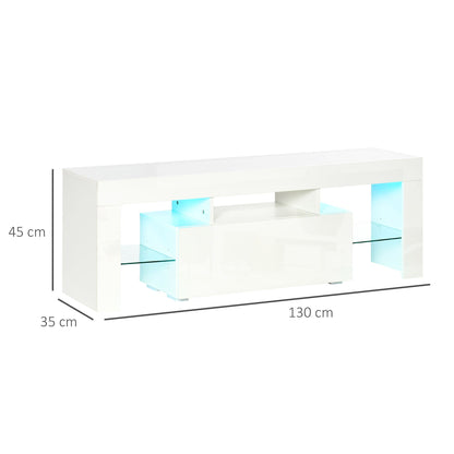 HOMCOM High Gloss Futuristic TV Stand, with LED Lights - White