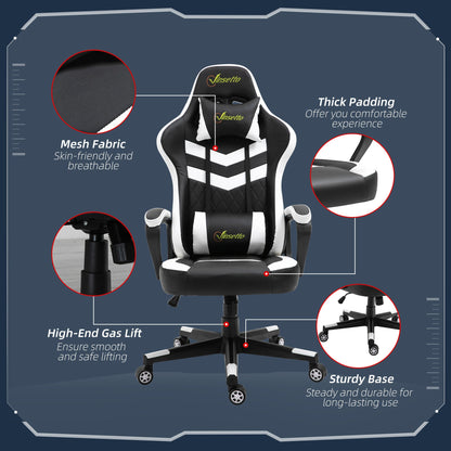 Vinsetto Racing Gaming Chair w/ Lumbar Support, Headrest, Gamer Office Chair, Black White