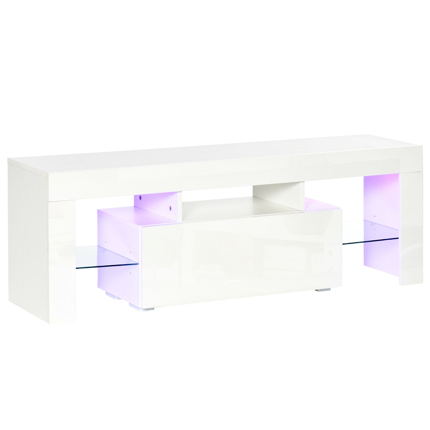 HOMCOM High Gloss Futuristic TV Stand, with LED Lights - White