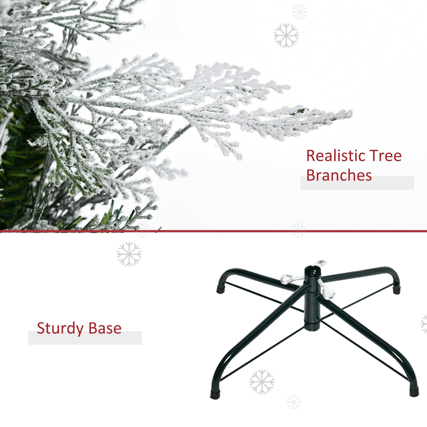 Pencil Snow Flocked Artificial Christmas Tree with Realistic Cypress Branches, Auto Open, Green