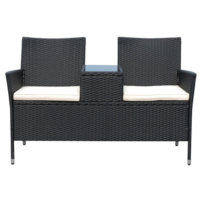 Outsunny 2-Seater Rattan Loveseat Jack and Jill Seat, 63Dx133Wx84H cm-Black