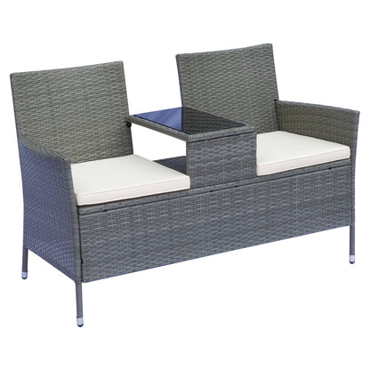 Outsunny 2-Seater Rattan Loveseat, 63Dx133Wx84H cm-Grey