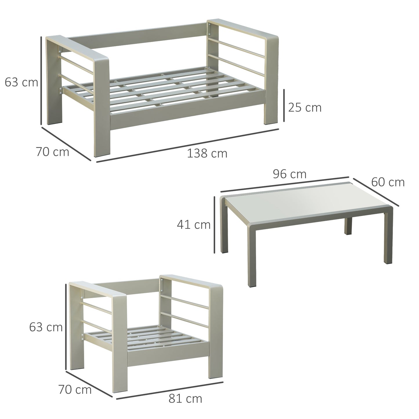 Outsunny 4 Pieces Outdoor Garden Furniture Set with Thick Padded Cushioned Loveseat and Glass Top Table - Champagne Gold