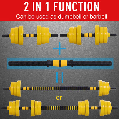 HOMCOM Adjustable 20KGS Barbell & Dumbbell Set Fitness Home Gym Plate Bar Clamp Rod