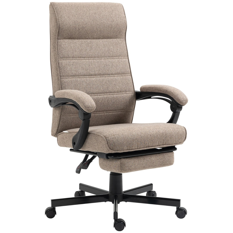 Vinsetto High-Back Linen-Feel Home Office Chair with Adjustable Height, Footrest and Padded Armrests - Brown