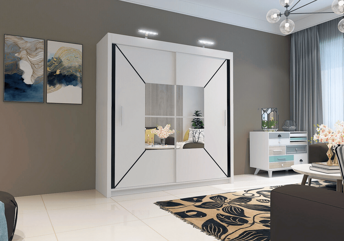 Bartholomew Mirrored Sliding Wardrobe - Black