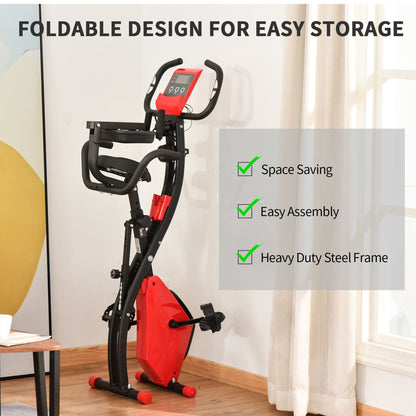 HOMCOM 2-In-1 Upright Exercise Bike Adjustable Resistance Fitness Home Cycle Red