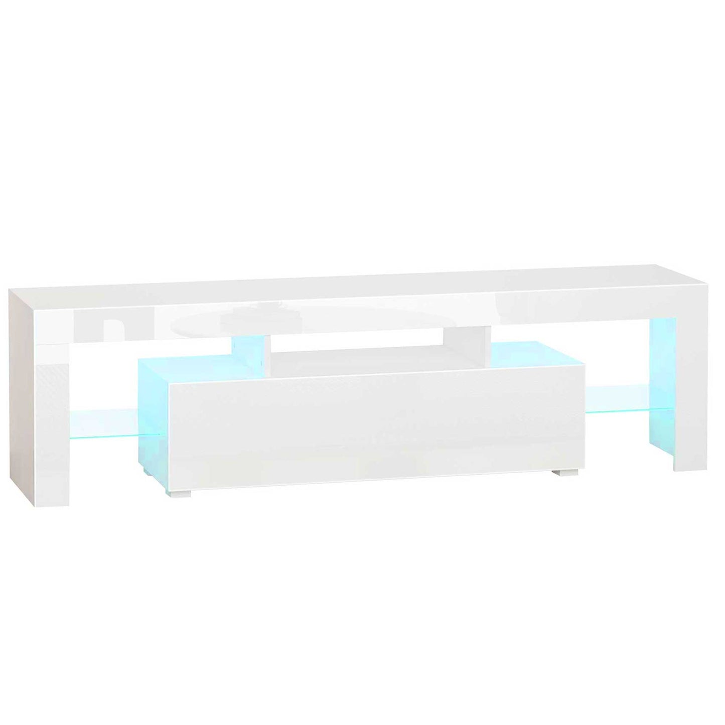 HOMCOM High Gloss Futuristic TV Stand, with LED Lights - White