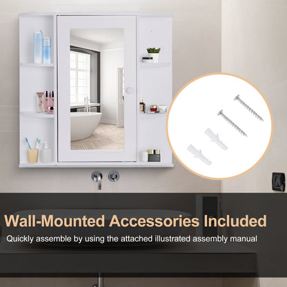 Wall Mount Mirror Cabinet Storage Bathroom Cupboard w/ Single Door and Shelves