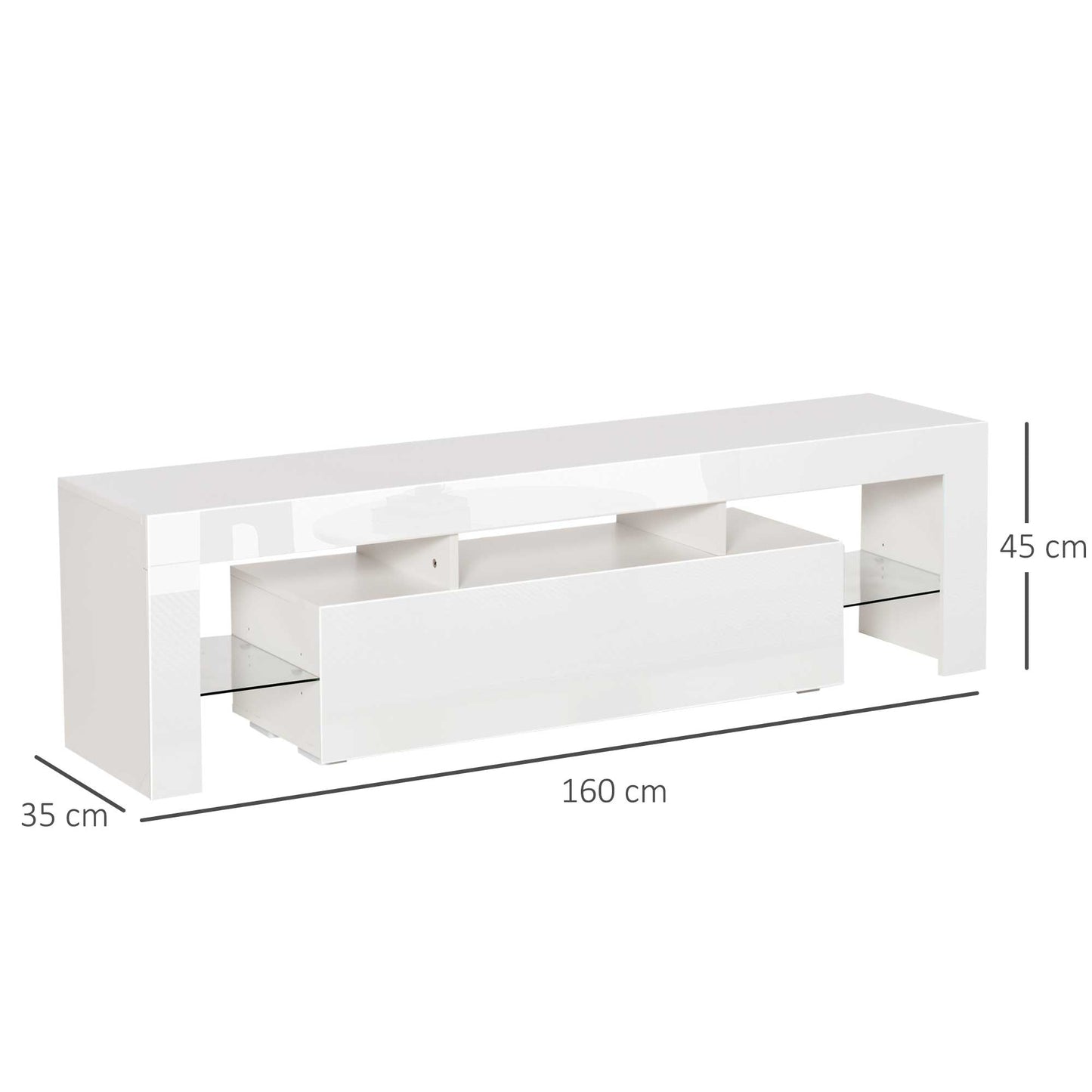 HOMCOM High Gloss Futuristic TV Stand, with LED Lights - White