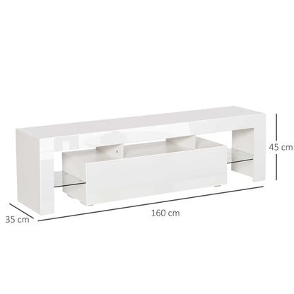 HOMCOM High Gloss Futuristic TV Stand, with LED Lights - White