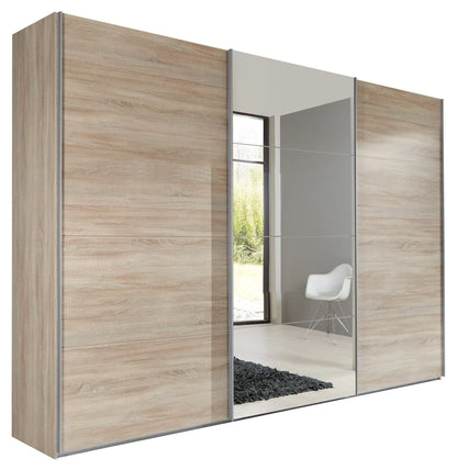 Erasmus 3 Door Mirrored Sliding Wardrobe - Oak 270cm