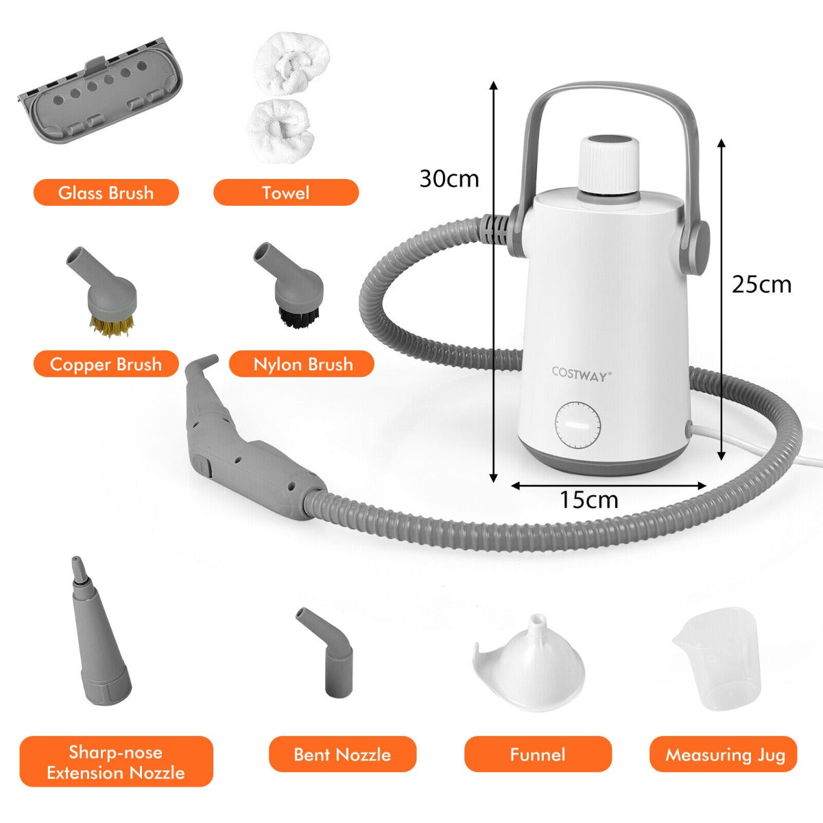 1000W Handheld Steam Cleaner with 10 Accessories and Safety Lock-Grey