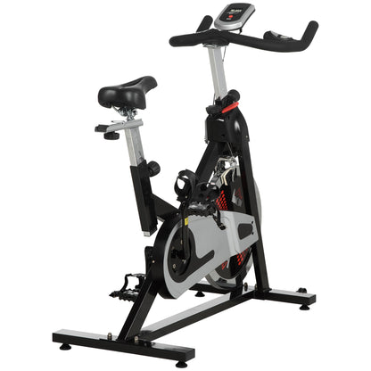 Indoor Exercise Bike, Stationary Bike, Cycling Machine with Adjustable Seat & Resistance, Wheels, 18kg Flywheel, Cup Holder and LCD Monitor