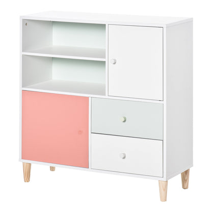 Kids Bookcase Multi-Shelf Modern Freestanding Cabinet of Drawer Pink