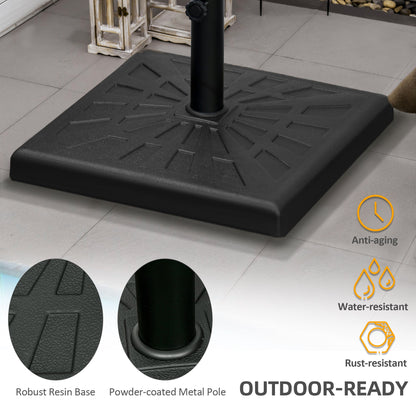 19kg Resin Garden Parasol Base Holder, Square Outdoor Market Umbrella Stand Weight for Poles of 32mm, 38mm, and 48mm, Black