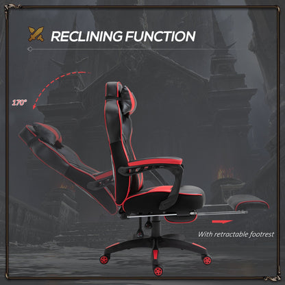 Vinsetto Gaming Chair Ergonomic Reclining w/ Manual Footrest 5 Wheels Stylish Office Red