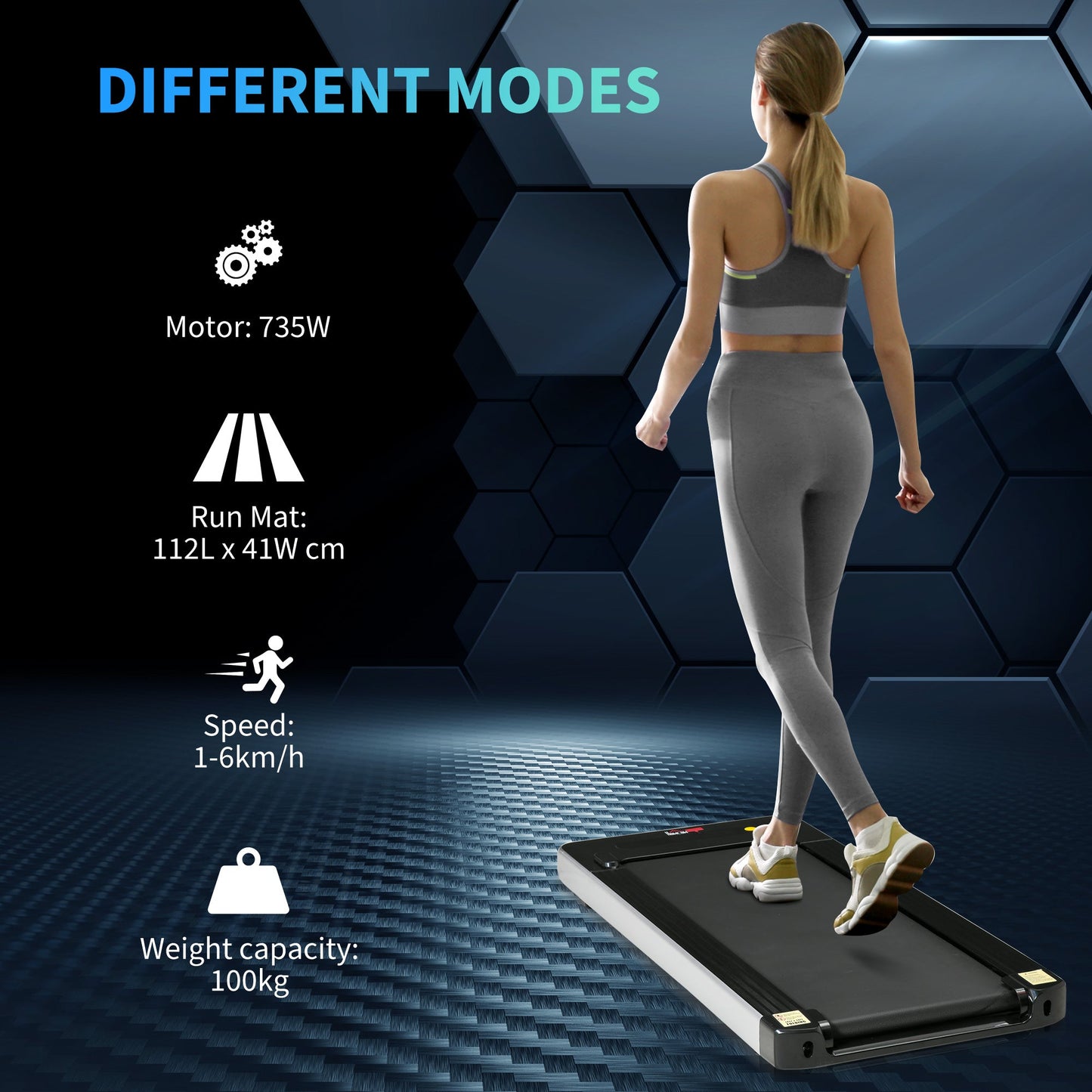 HOMCOM Electric Treadmill Walking Machine 735W Motorised Walking Treadmill 1-6km/h Aerobic Exercise Walking Pad w/ LED Display & Remote Control