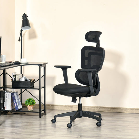 Vinsetto Mesh Office Chair, Ergonomic High-Back Swivel Desk Chair with Adjustable Height, Headrest, Lumbar Support, Padded Seat for Home Office Black