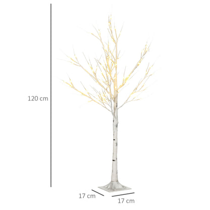 HOMCOM 4ft Artificial White Birch Tree Light with 72 Warm White Pre-Lit LED Light for Indoor and Covered Outdoor Use