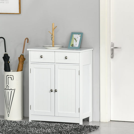 kleankin Bathroom Storage Cabinet Free-Standing Bathroom Cabinet Unit w/ 2 Drawers Cupboard Adjustable Shelf Handles Traditional Style 75x60cm White