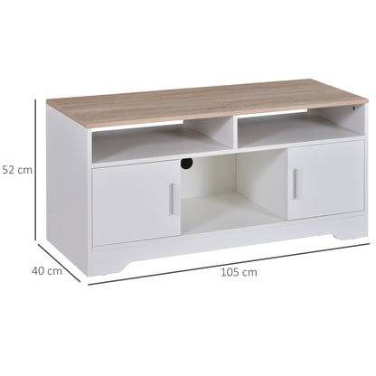 HOMCOM TV Stand for TVs up to 42 Inches with Cabinets, Shelves and Wide Tabletop for Living Room, Bedroom, Dining Room, White and Wood Color