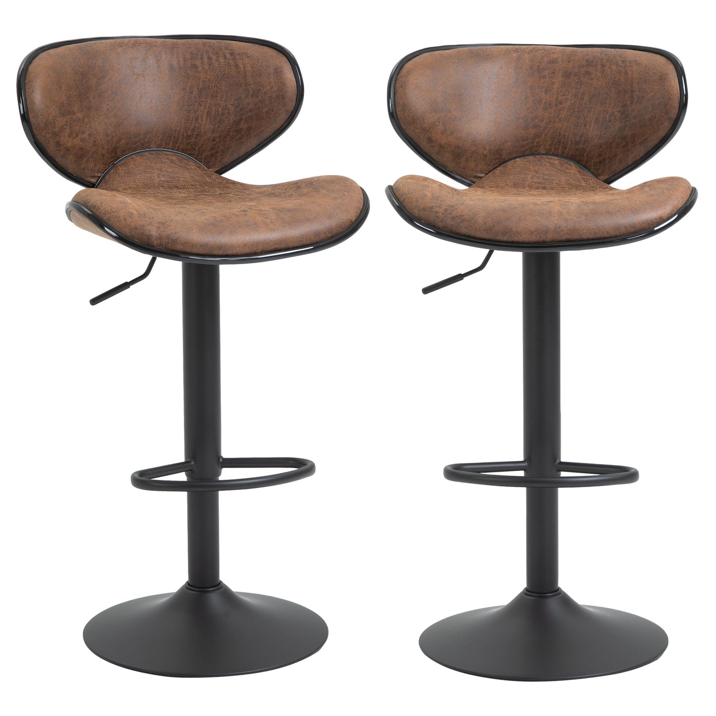 Vintage Bar Stool Set of 2 Faux Leather Adjustable Height Armless Chairs