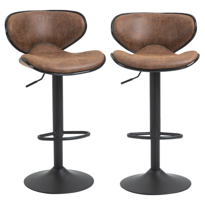 Vintage Bar Stool Set of 2 Faux Leather Adjustable Height Armless Chairs